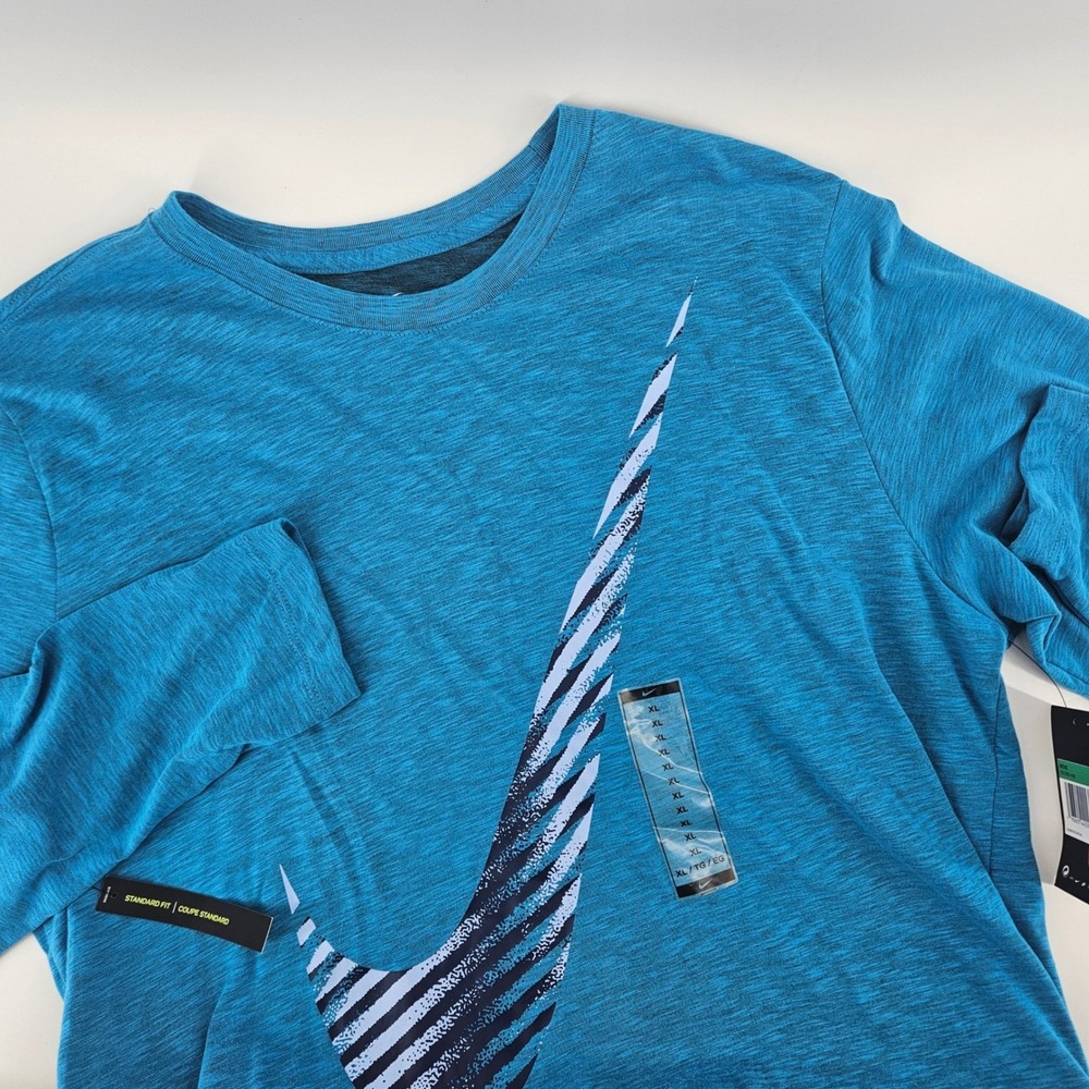Nike Mens XL Long Sleeve T-Shirt Blue Dri-FIT Graphic Swoosh NWT